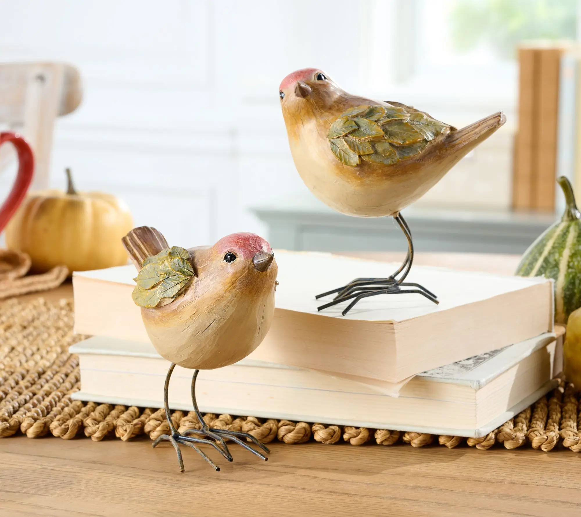 Set of 2 Bird Figures with Leaf Wings by Valerie