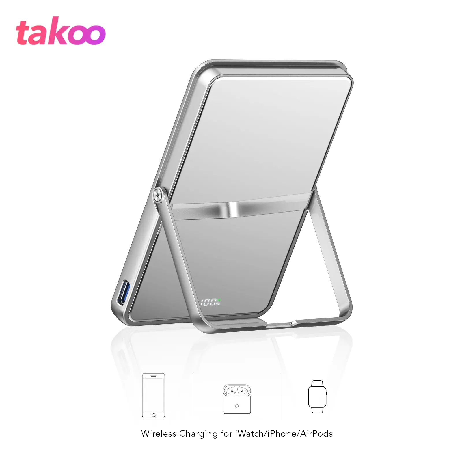 TAKOO 3-in-1 Magnetic Mobile Accessory - Ultra-Slim 7.9mm 5000mAh Power Bank with Selfie Mirror, 120° Cell Phone Holder Selfie Phone Tripod, Wireless Fast Charging for iPhone 16/15/14/13/12, Content Creator Travel Essentials