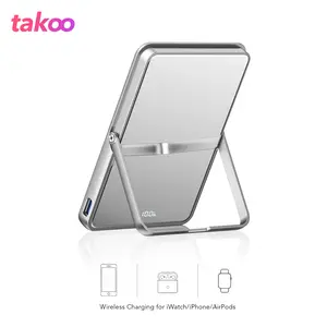 TAKOO 3-in-1 Magnetic Phone Vlog Selfie Mirror Monitor, Power Bank, Ultra-Slim, 7.9mm, 5000mAh,  Rear Mirror, 120° Stepless Stand, Wireless, Fast Charging for iPhone 16/15/14/13/12 Series, iWatch, AirPods, Samsung, Moto, Type-C, Smartphone,Travel Pack