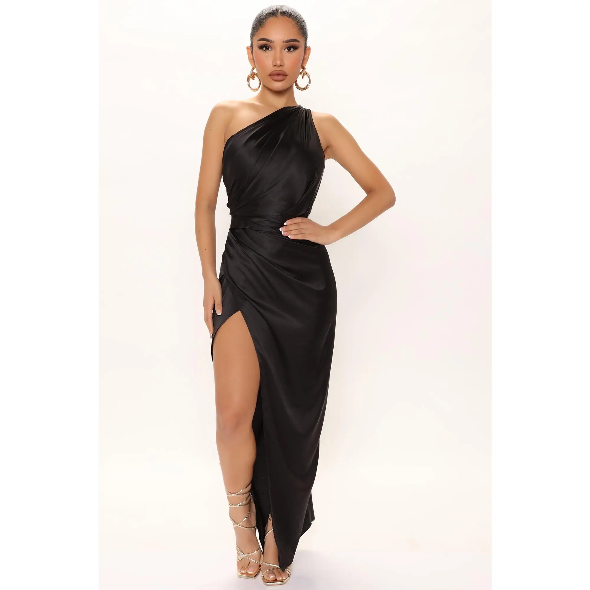 Gracie Satin Maxi Dress - Black