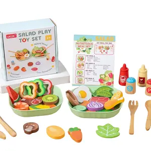 Realistic Food Toy Set, Wooden Salad Playset, Toddler Playset, Pretend Kitchen Toys, Pretend Cooking Set, Role-Playing Game, Educational Gift for Kids