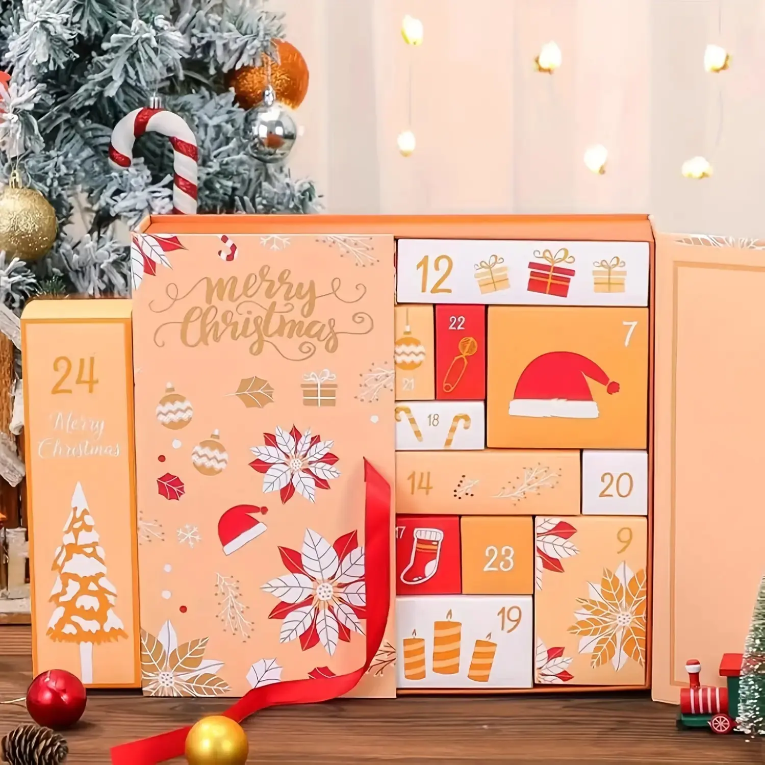 24 Empty Advent Calendar Boxes - Fillable Christmas Countdown Gift Calendar with Numbered 1-24 Days, Reusable Wooden Holiday Containers for Family Traditions, Festive Designs (Snowflakes, Stars, Animals) - No Electricity Needed, Simple Packaging