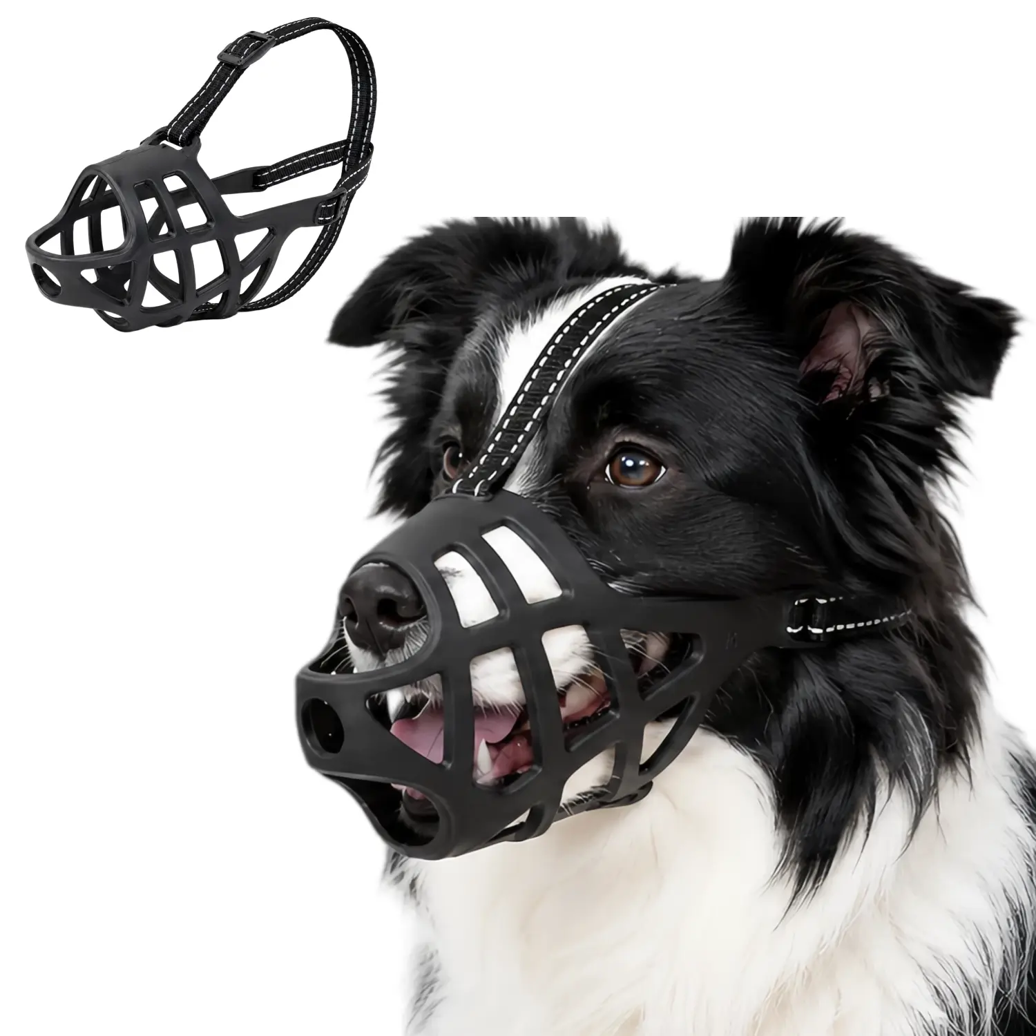 Adjustable Soft Basket Dog Muzzle, Breathable Anti-Biting Barking Chewing Dog Mouth Cover, Allows Drinking Panting, Reflective Strap Muzzle for Small Medium Large Dogs S/M/L/XL