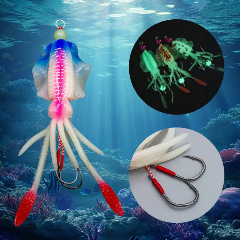 Trident Rush | Fish bait with glowing squid, designed realistically to attract fish and suitable for river and sea fishing. It is suitable for both beginners and professional anglers Artificial Fishing Lure Fishing Tackle
