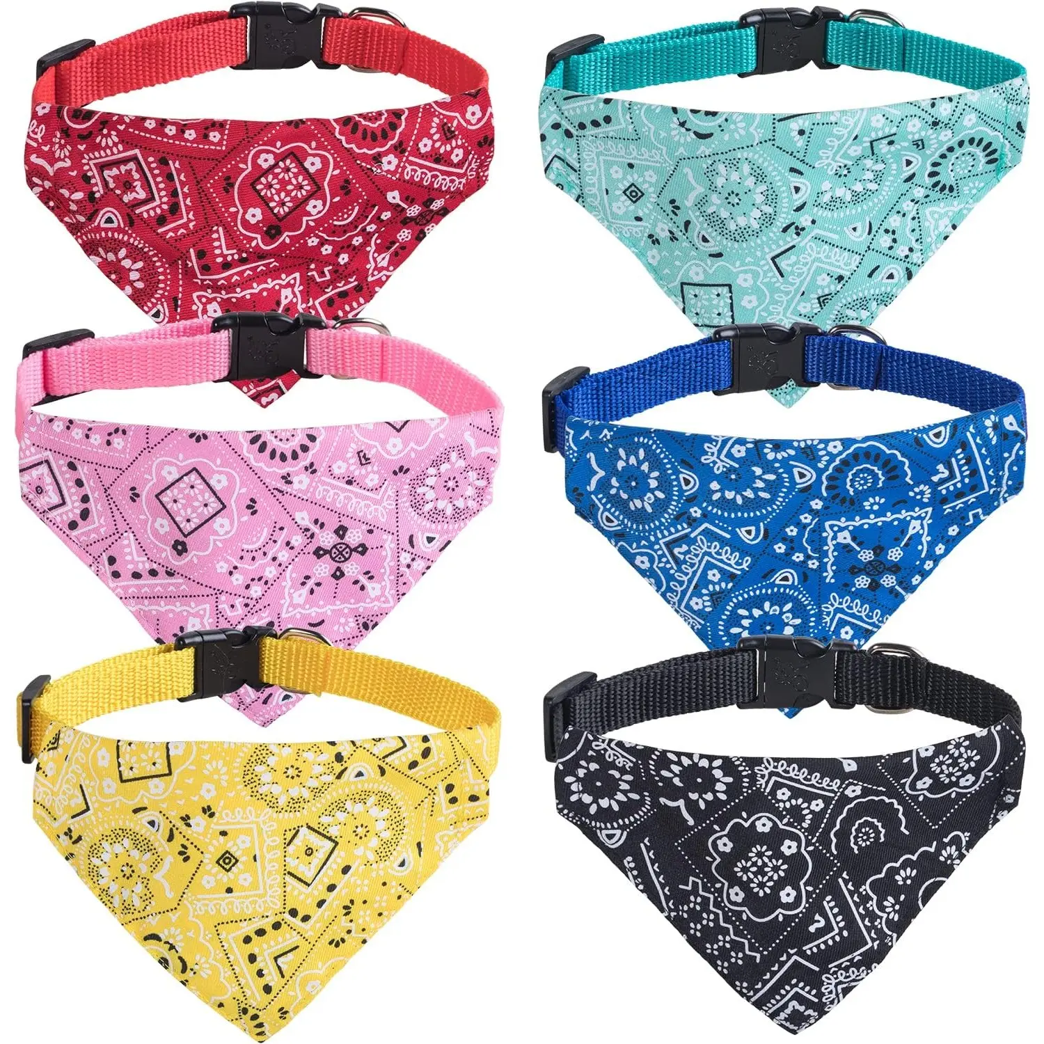 Home Improvement 6-Pcs Fabric Cat Bandana Collar Set - Adjustable 7-17" Fit Range, 0.6" Width, Removable Bow Tie, Quick Buckle for Quick On/Off, Safe Buckle for Small Pets
