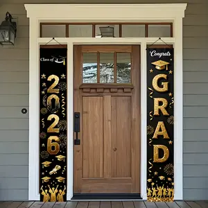2026 Graduation Season Banner, Celebrating Graduation, Black and Gold Graduation Season Porch Banner, Material. Festival decorations, family gatherings, graduation season decorations. 180x30cm