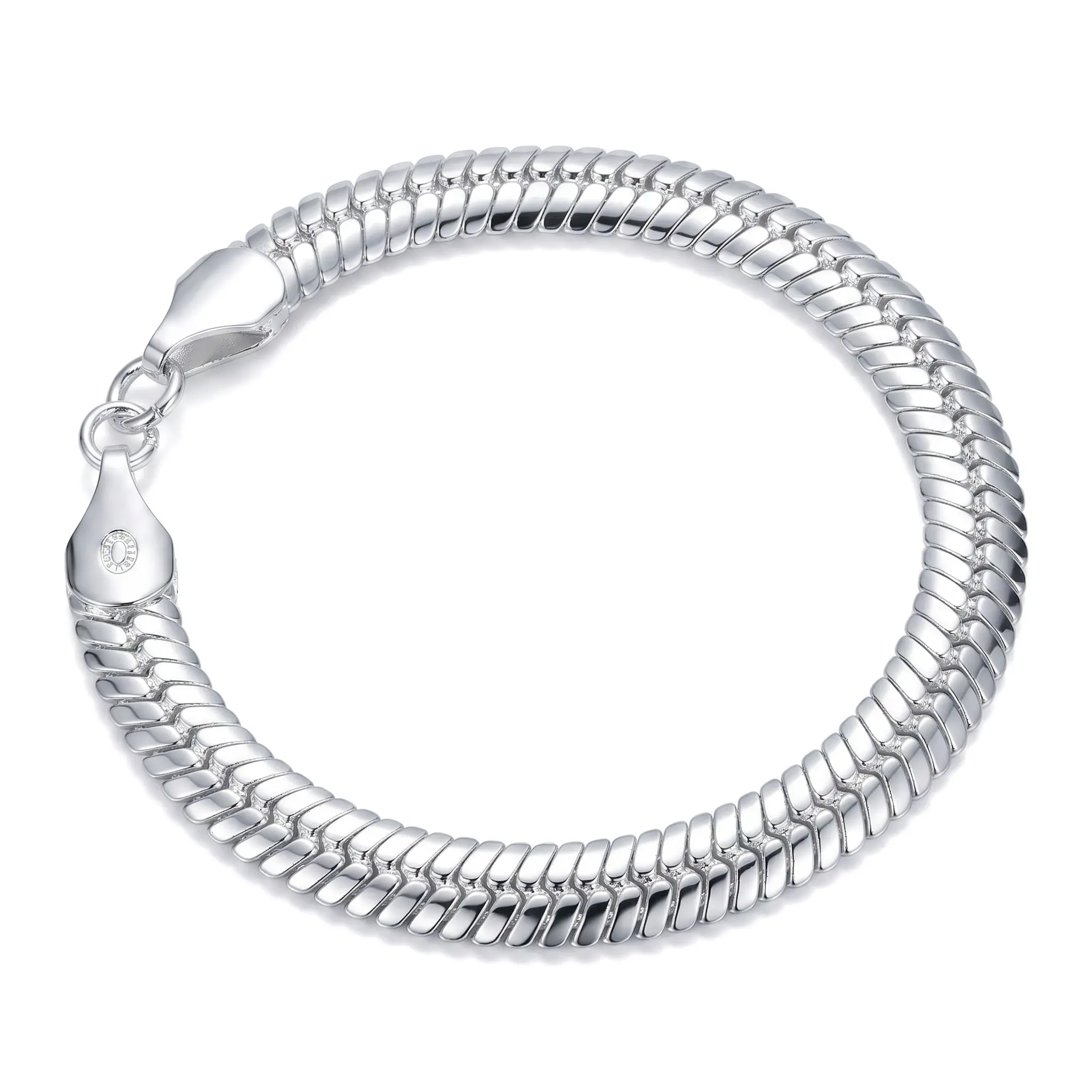 S925 Pure Silvery Wide Herringbone Bracelet for Women & Men, Polished Flat Fish Bone Snake Chain Bracelet with Secure Lobster Clasp, Modern Minimalist Silver Wrist Bracelet, Hypoallergenic Nickel Free Jewelry Gift for Birthday Valentine’s Day
