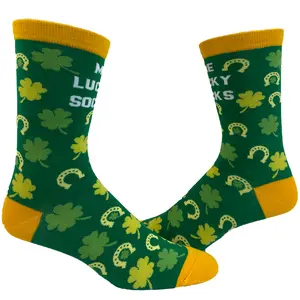 Women's Me Lucky Socks Socks Funny Shamrock St Patricks Day Parade Irish Graphic Novelty Footwear Funny Graphic Socks Comfortable Fitted Spandex Cotton
