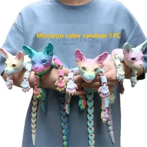 Giant 3D Printed Sphynx Cat Figurine - Jointed Action Figure with Expressive Eyes, Multi-Color Options (Pink, Green, Yellow, Brown, ) - Large Desk Decor or Gift for Christmas/Halloween - Durable Plastic Construction - Collectible Figurines