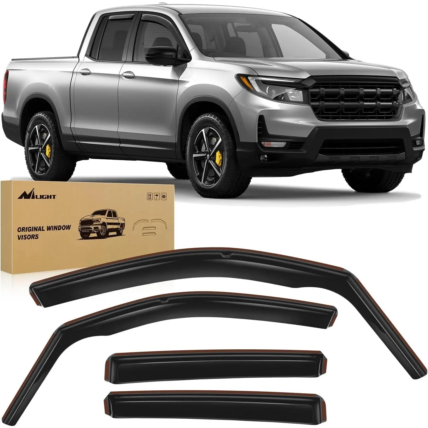 Nilight 4PCS Acrylic Custom Fit Self-Adhesive In-Channel Automotive Side Window Visors - Glass Wind Guard, Aerodynamic Pickup Truck Accessories for Honda Ridgeline 2017-2025, Wind Noise Cut, Glare Reduction, Tool-Free Exterior Auto Part