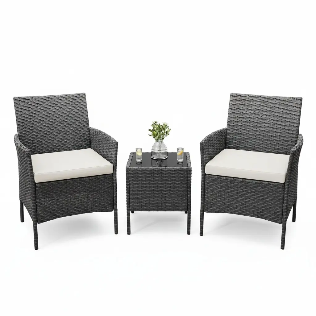 Black rattan/ivory seat cushion