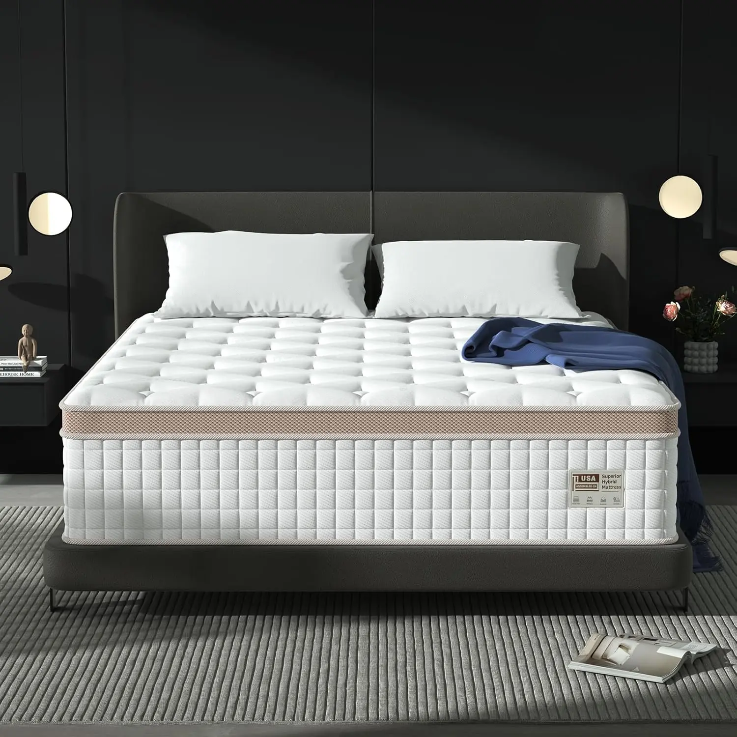 BedStory 12-14'' Hybrid Mattress, Full/Queen/King, Gel Memory Foam & Pocket Springs for Pressure Relief & Support, Fiberglass Free