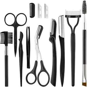 Eyebrow Razor, 9 in 1 Eyebrow Kit, Face Razors Facial Trimmer Shaver, Eyelash Comb, Angled Eyebrow Brush, Grooming Scissors, Tweezers for Women