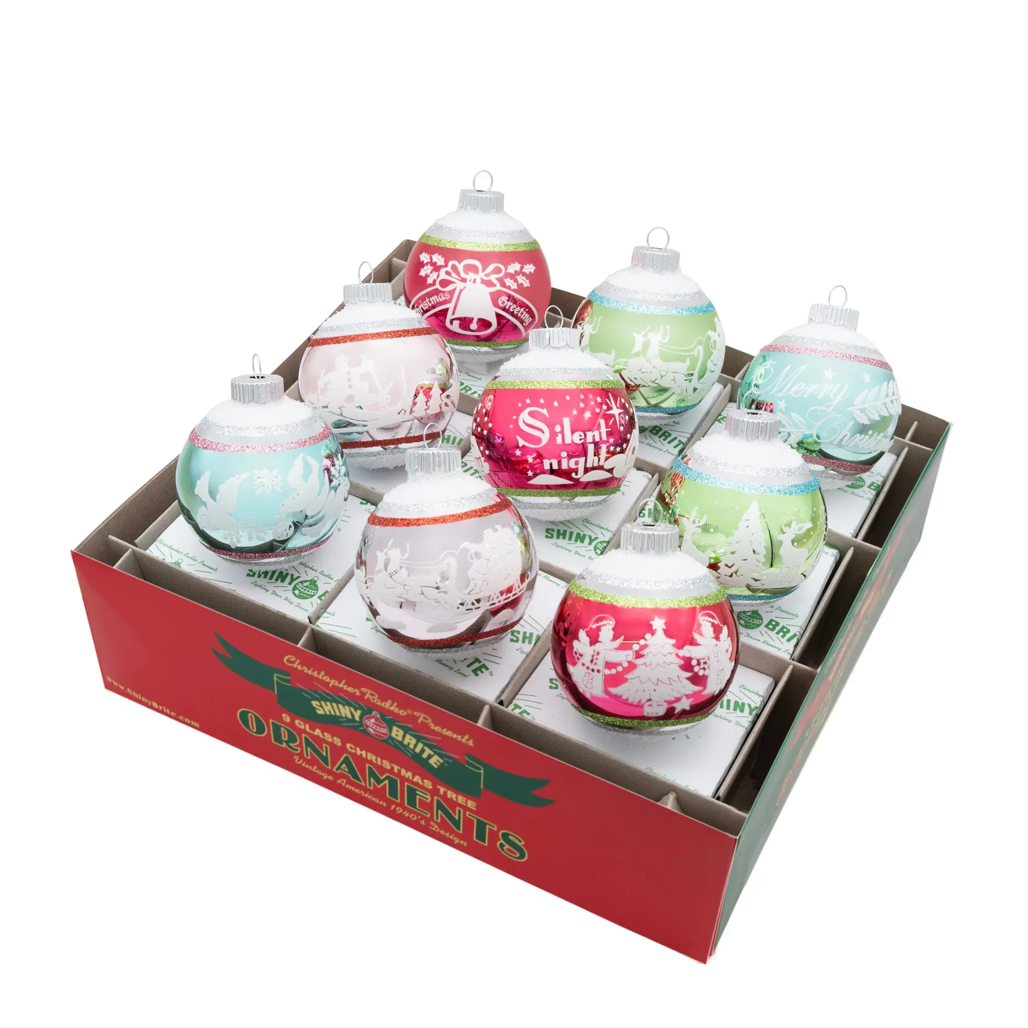 FESTIVE FETE 9-Count 2.5" Signature Flocked Round Decor, Christmas Tree Ornaments for Festive Scenes