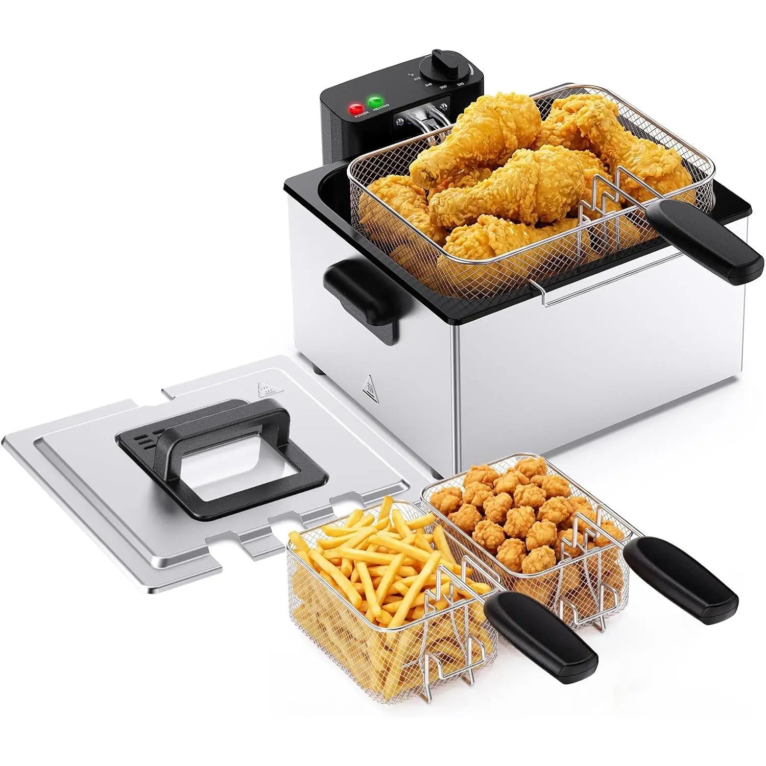 Electric Deep Fryer with Basket – 3L/1500W & 5L/1800W Options, Adjustable Temperature, Viewing Window, Silver Oil Fryer for Fried Chicken, French Fries, Shrimp，Silver#Kitchen must-haves