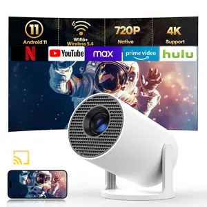 HY300Pro Portable Projector 290ANSI Lumens 8K/4K/1080P Decode 2.5&5.8G Dual WiFi6 Smart Android 14 BT5.4 Native 1280*720P Built-in Speaker Auto Keystone Correction Home Cinema Movie