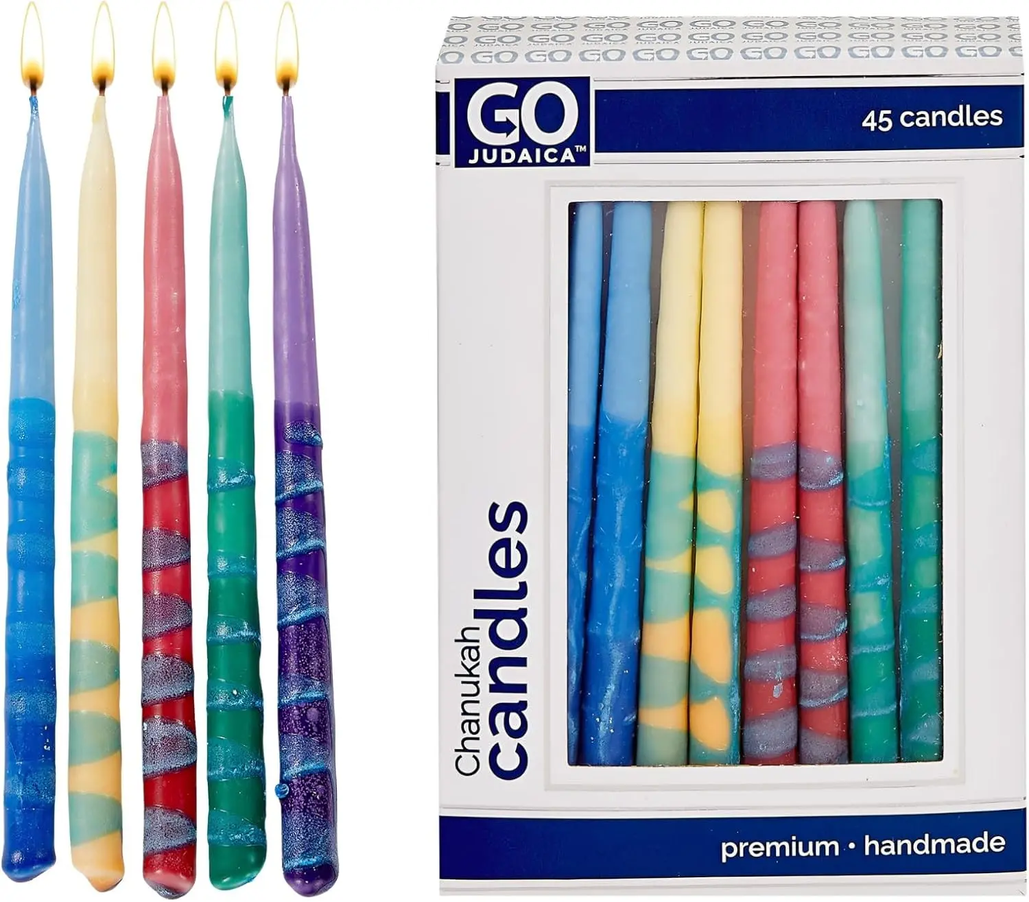 Dripless Hanukkah Candles | Tapered Multicolor Chanukah Bulk Candles Value 45 Pack | Standard Size Menorah Premium Quality Wax Jewish Holiday Party Favors Gifts, Decorations for All 8 Nights