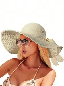 Women's Large Brim Hat with Butterfly Knot, Fashion Trendy Style, Round Top Design, Matches Any, Perfect Accessory