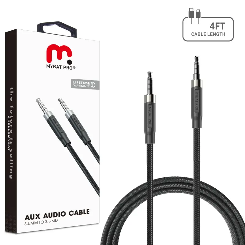 MyBat Pro 3.5mm Male-to-Male Aux Audio Cable - 4 ft, Seamless Transfer, Headphone Jack Compatible, Home & Office Accessory, Lifetime Manufacturer Warranty, Black