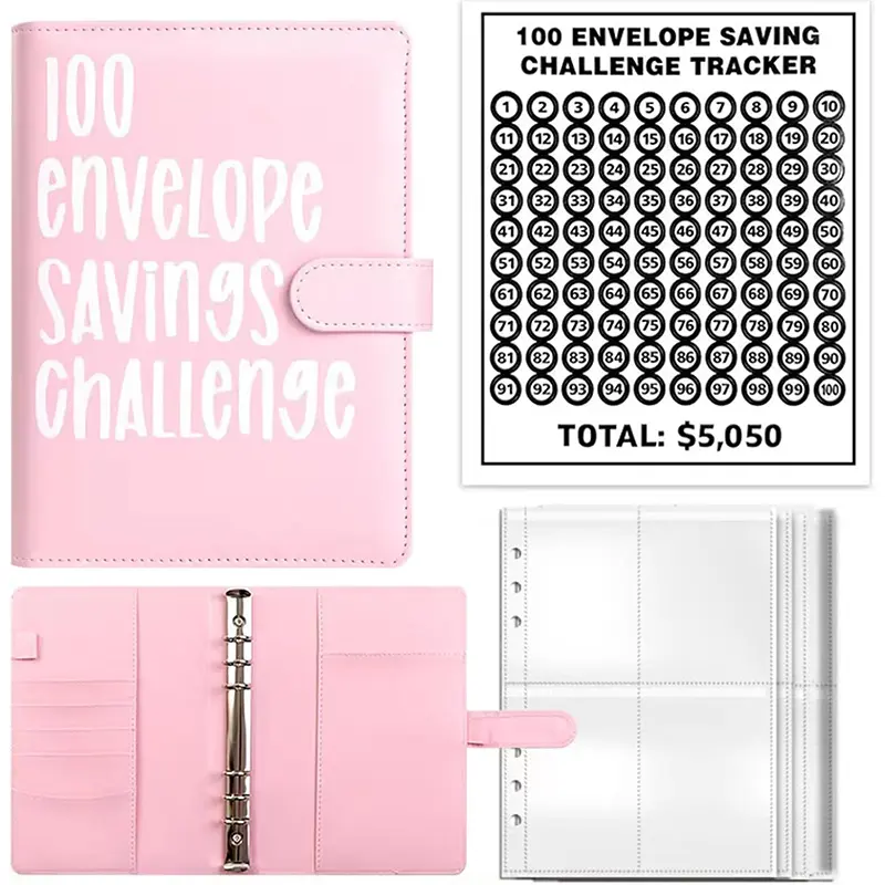 100 Envelope Money Saving Challenge Binder, A5 Budget Planner with Cash Envelopes, Savings Tracker & Expense Tracker Notebook, Cash Stuffing Budget Organizer, Money Management Journal for Adults, Teens & Families