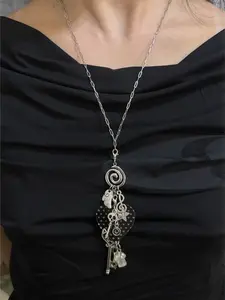 Polka Dot Heart Skull Key Pendant Necklace, Y2K Gothic Style, Star Note Wing Elements, Perfect Gift, Daily Accessory, Party, Holiday