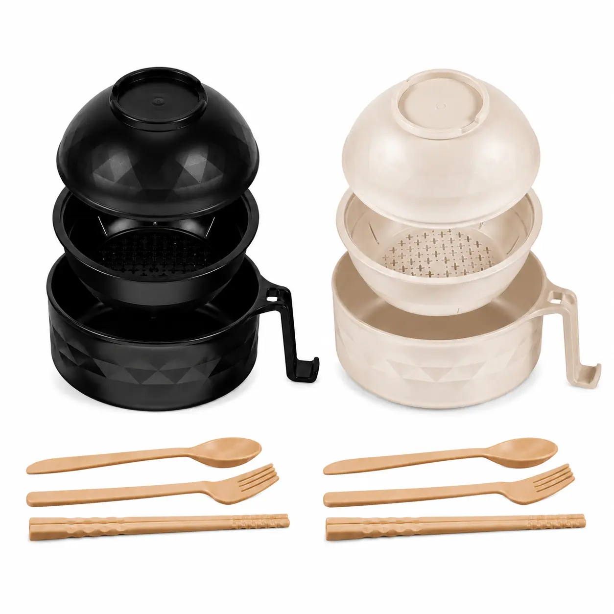 MIUVA 6-Set Microwave Ramen Bowl Tableware Set with Handle, Cutlery (Spoon, Fork, Chopsticks), Safe Easy Use, Versatile for Noodles Soups, Ideal for Dorms Home, Christmas Gift Dinnerware Gadget, Containers