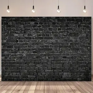1pc 2D Flat Versatile Polyester Photography Backdrop Black Brick Wall Design – No Glare Use Without Electricity Featherless Ideal for Portraits Birthdays and General Event Decorations