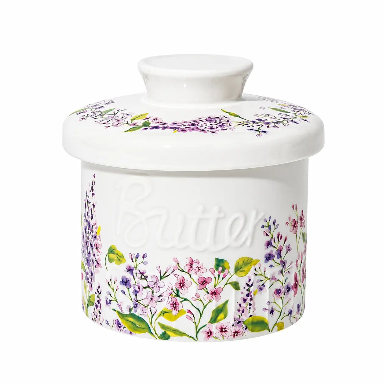 Vintage Floral French Butter Keeper Container for Countertop, Ceramic Butter Crock with Lid, Decorative Floral Butter Dish for Kitchen Storage