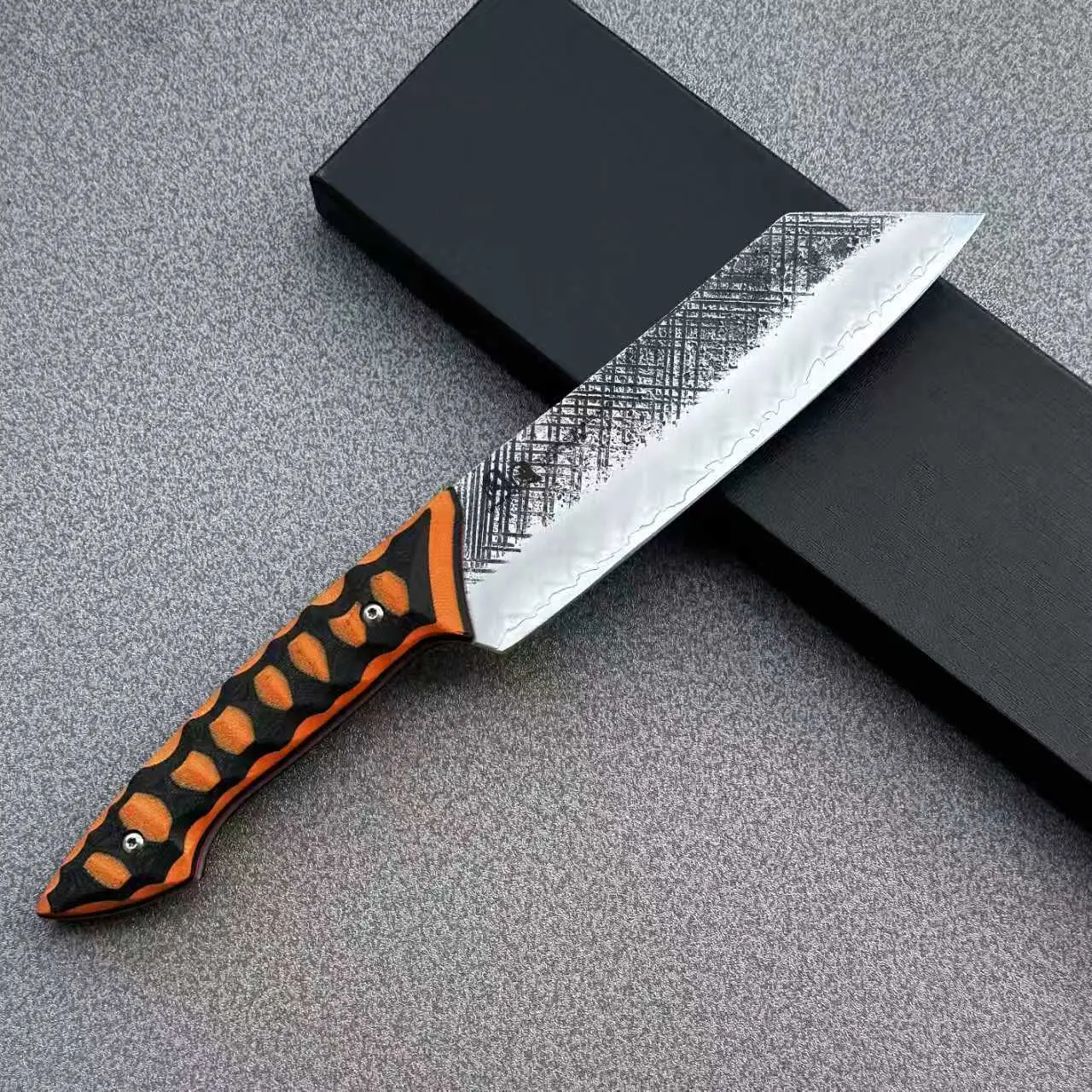 Tonggang 7" Kiritsuke 10Cr15CoMoV Handmade Forged Kitchen Knife With G10 Orange Black Handle Kitchenware Cutting knife Cooking, Knives Steel knives for men