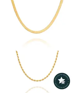 PAVOI Italian Solid 925 Sterling Silver Italian Chain Necklace Set – 22K Gold Plated Rope Chain, Square Box Chain & 4.5mm Diamond-Cut Herringbone Snake Chain for Men and Women - Tiktok Bundle