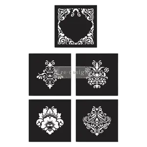 Redesign With Prima Decor Stencils® Cece - Mix & Style - Damask Elements - 5 pcs, 12"x12" sheet size each 655350657062
