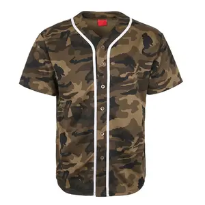 Men's Camo Baseball Jersey Button Down Shirt Short Sleeve