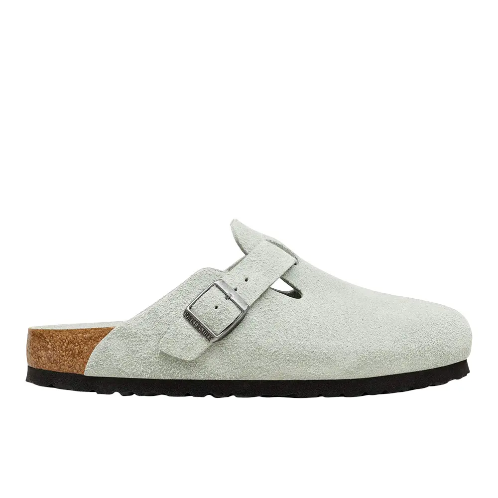 BIRKENSTOCK Womens Boston Soft Footbed Suede Leather Clogs Casual - Grey BIRKENSTOCK Womens Boston Soft Footbed Suede Leather Clogs Casual - Grey