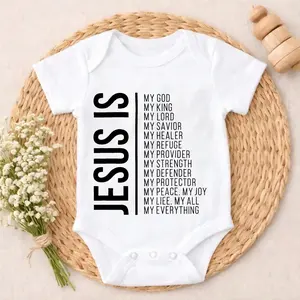 Cotton Baby Bodysuit Jesus Is My God My King Print 100% Pure Cotton Non-Irritating Snap Closure Breathable Perfect For Gifting & Everyday
