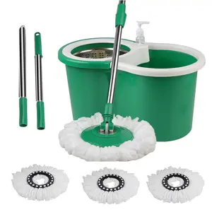 Spin Mop and Bucket with Wringer Set, 360° Spinning Mop Bucket System with 3 Microfiber Mop Replacement Heads Refills,Stainless Steel Extended Handle for Floor Cleaning Home Office