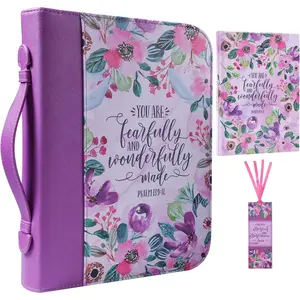 Bible Cover Case for Women 3pcs Bible Bag Set with Notebook and Bookmark Woman PU Leather Book Carrying Case for Lady Bible Case Christian Gifts for Christmas Thanksgiving Day