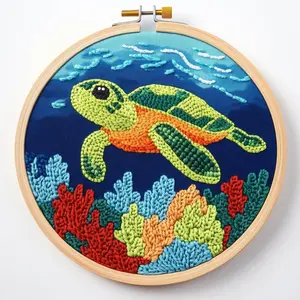 DIY Punch Needle Kits for Beginners Green Sea Turtle with Hoop Embroidery Punch Needle Starter Craft Set Easy for Adults and Children Festival Gift and Decoration 20x20cm-5