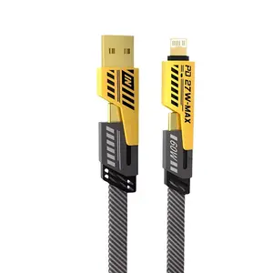 4-in-1 Fast Charging Cable Multi USB PD 65W 27W Dual Type-C Lightning Nylon Braided Charger Cord for iPhone Samsung Huawei Xiaomi Android Phone Tablet Laptop Power Bank Car Charger Gaming Office Home Travel Universal Durable Data Sync Wire