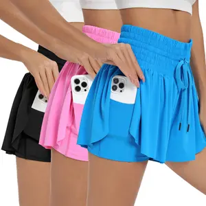High Waisted Flowy Womens Athletic Shorts Gym Yoga Workout Running Golf Tennis Sports Active Wear Skorts Skirts With Pockets Spandex Sweat Pants Cute Lounge Clothes Casual Spring&Summer