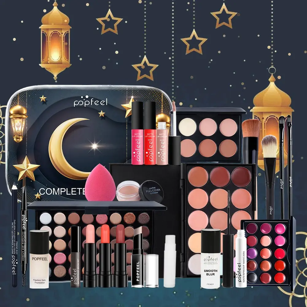 Popfeel New, Eid Al Adha Beauty Kit, Beauty Bundle Kit, Face Makeup Sets, Makeup Combo, Complete Cosmetic Set, Full Cosmetics Gift for Girls and Friends, Perfect Holiday Present
