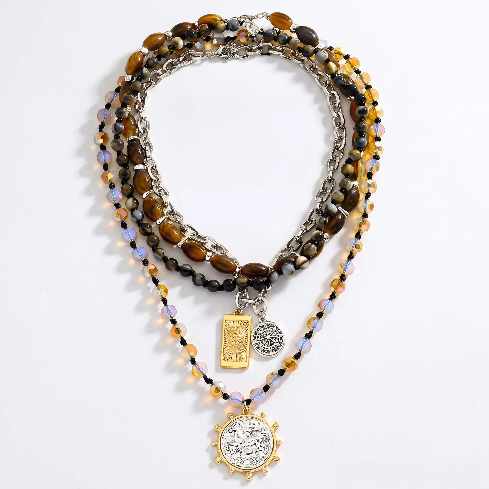 Combined Beaded Pendant Necklace