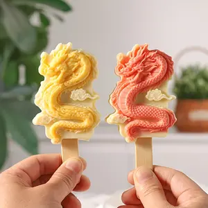 Creative Chinese Dragon Popsicle Mold Set, Silicone Ice Cream Mold With 10 Wooden Sticks, Reusable Silicone Popsicle Molds, Chocolate Ice Cream Molds, Popsicle Soft Candy Jelly Mold, Kitchen Supplies, Baking Tools