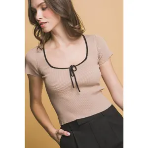 FRONT TIE RIBBED CROP TOP