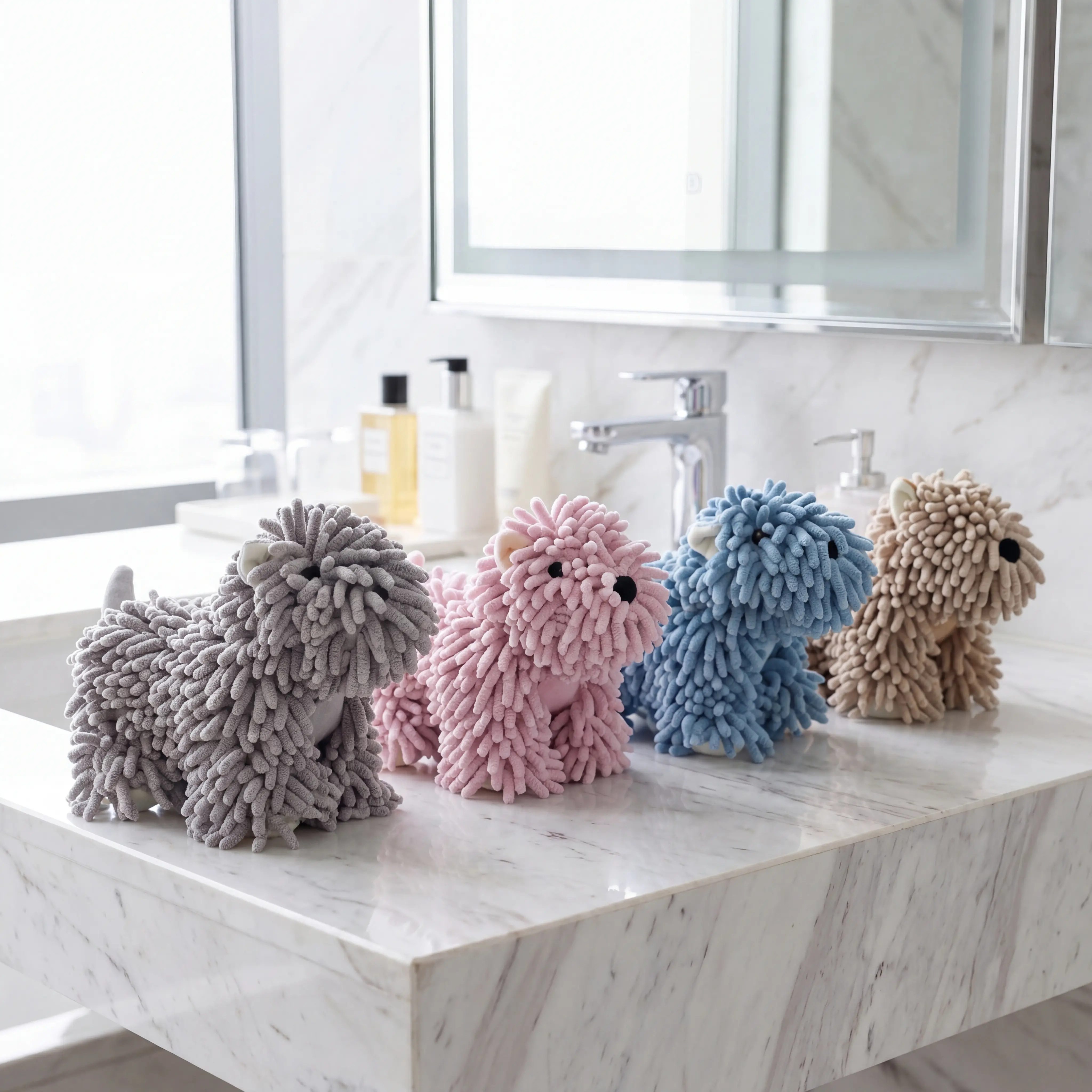 Cozy Animal-Themed Plush Chenille Wall-Mount Hand Towel - Soft, Super Absorbent, Unisex, 1 Size, Puppy Print, for Bath-Kitchen Use, Ideal Home Bathroom Supply Gift for Friend