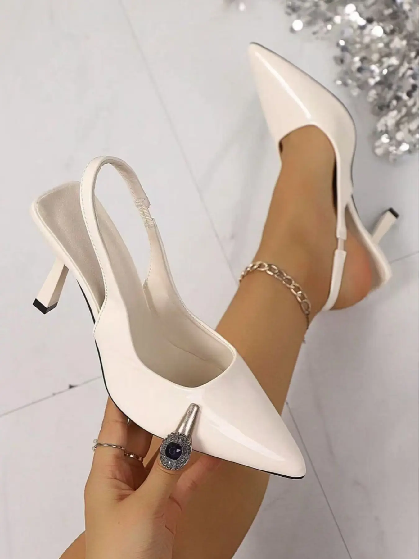 Women's Pointed Toe Medium Width Rubber Sole Stiletto High Heels, Comfortable Backless Strap Fashionable Sandals, Elegant Party Heels, Elegant Outdoor Wear, Dressy Sandals