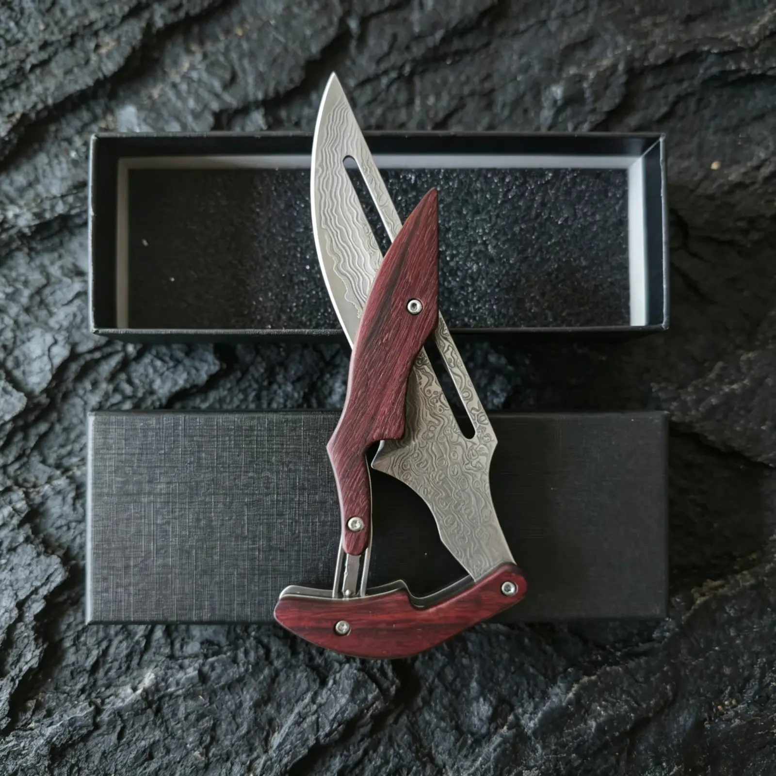 Mechanical Magic Pocket Knife,Wood Handle,Kitchen Peeling Tool,Damascus Steel Folding Knife,Design Metal Art,Outdoor Edc Tools, Portable Multipurpose Tool,Unique Gift,Practical Knifes,Coolgadgets,Unique Trendy Knife,Collectible Knife,High Hardness Sharp