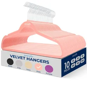 10-Piece Velvet Hangers - Pink | Ultra-Thin Space-Saving Design with 360° Swivel Hook - Non-Slip Closet Organizer – Durable Heavy Duty Clothes Hangers Set for Shirts, Coats, Dresses & More - Household Essentials