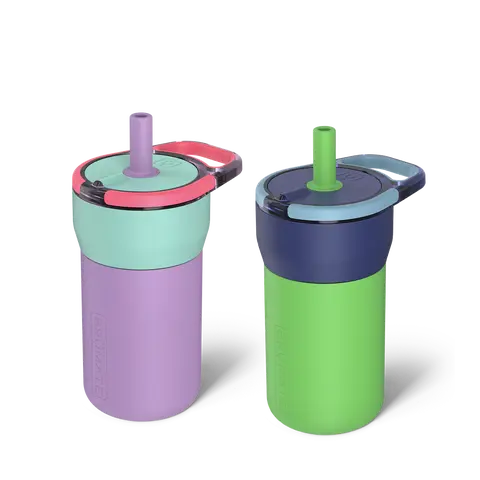2-Pack Bundle: BrüMate Leap 12oz Kids Straw Tumbler | 100% Leakproof Prevents Spills | Silicone Sleeve Protects From Dents & Dings | Keeps Ice 24+ Hours | Cup Holder Friendly