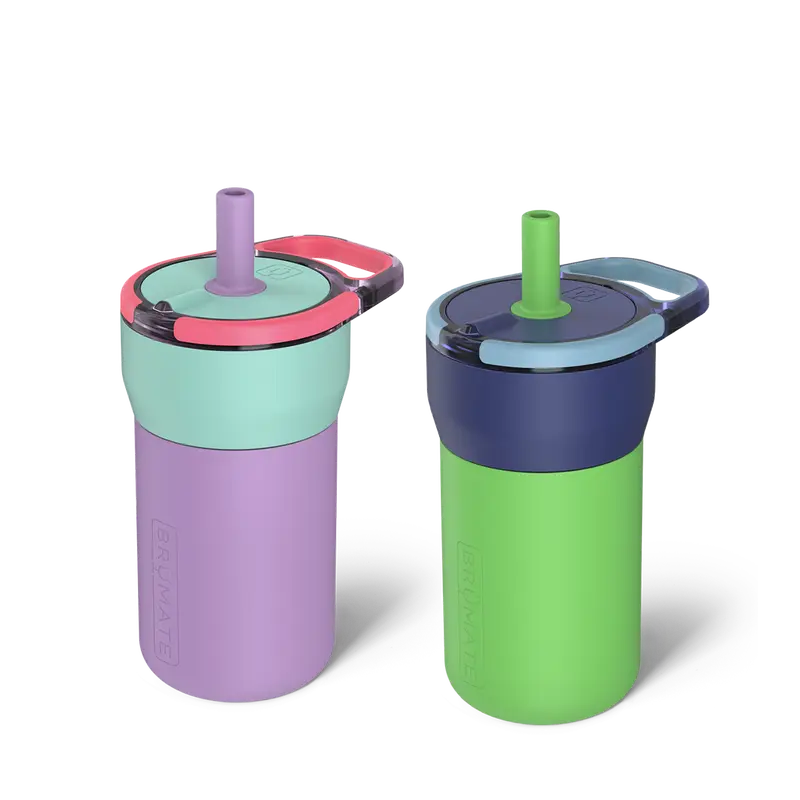 2-Pack Bundle: BrüMate Leap 12oz Kids Straw Tumbler | 100% Leakproof Prevents Spills | Silicone Sleeve Protects From Dents & Dings | Keeps Ice 24+ Hours | Cup Holder Friendly