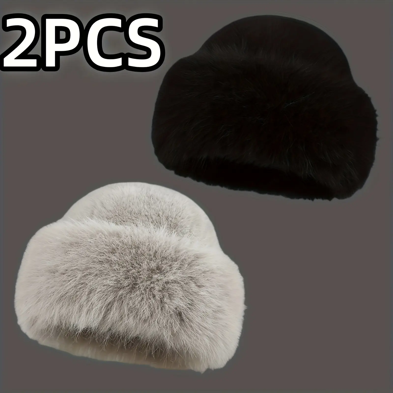 Women's 2-Piece Autumn Winter Plush Beanie Hats - Stylish Thick Mongolian Design, Cozy, Outdoor-Ready, Cold Weather Essential, Ideal Gift for Her